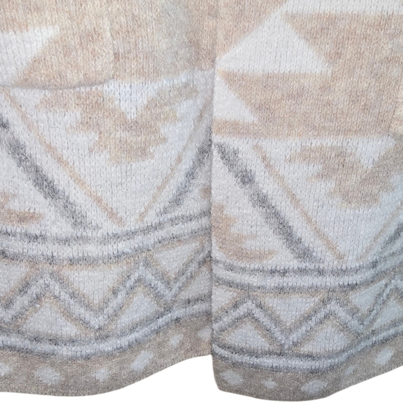 Frye Aztec Cardigan Sweater XL Beige Boho Open Front Tribal Southwestern Cozy - Picture 5 of 7